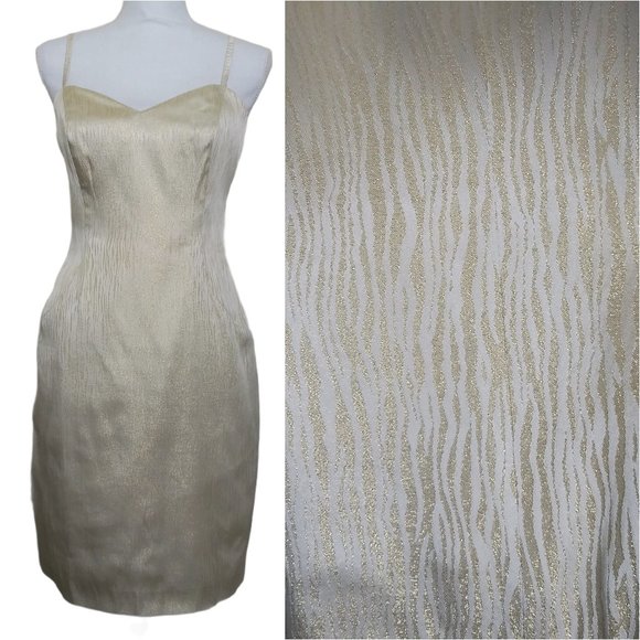 Vtg AJ Bari White Gold Animal Print Cocktail Dress - Picture 1 of 4